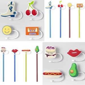 Room Essentials Silicone Straw Toppers Dishwasher Safe 8-Pack Cartoon Fun Assort